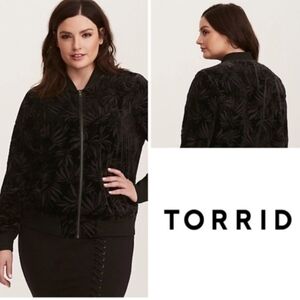 Torrid Black Velour Velvet Bomber Jacket